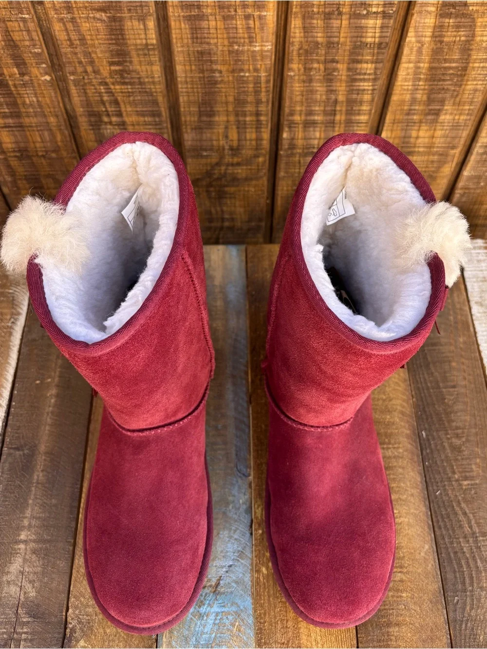 Koolaburra By UGG Victoria Red Wine Color Tall Boots With Pom-Pom Bows